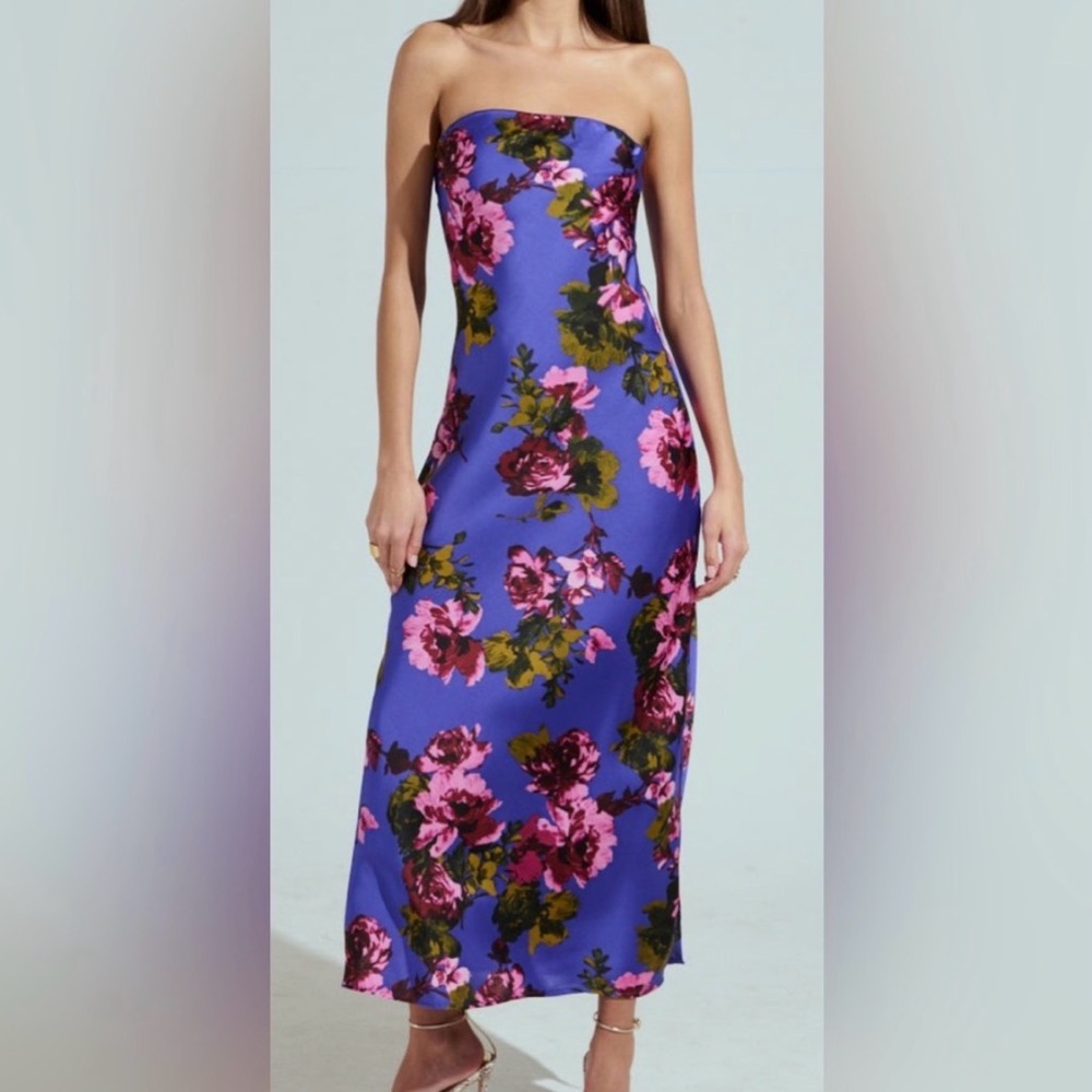 AKIRA Strapless Floral Dress - Blue and Pink - Picture 2 of 6